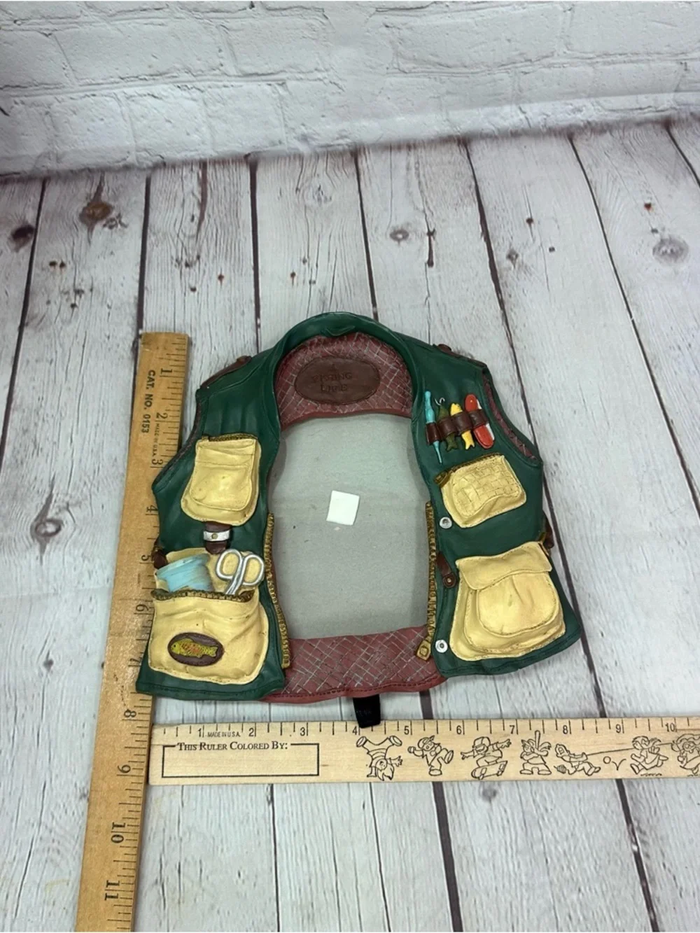Vtg 97 dezine Fishing Life Decorative Fishing Vest Picture Frame rustic cabin